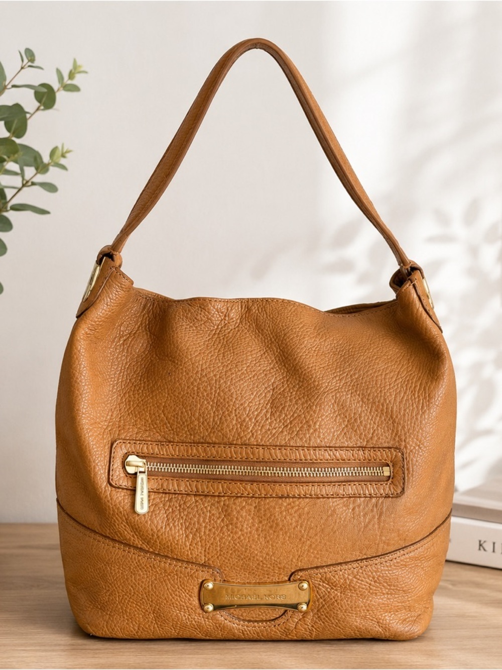 Michael Kors Hamilton Brown Pebbled Leather Satchel Crossbody Shoulder Bag